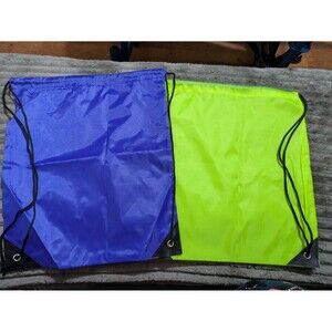 Lot of 2 Drawstring Backpacks | Blue & Neon Green Lightweight Gym Bags